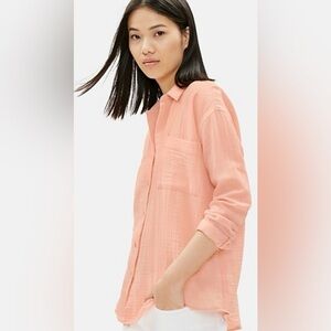 EILEEN FISHER ORGANIC COTTON LOFTY GAUZE BUTTON UP SHIRT